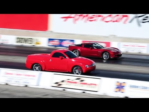 Thumbnail for Chevy SSR Truck Vs. C6 Chevy Corvette Grand Sport | Drag Race by Corvet, Corvett, Car, Truck