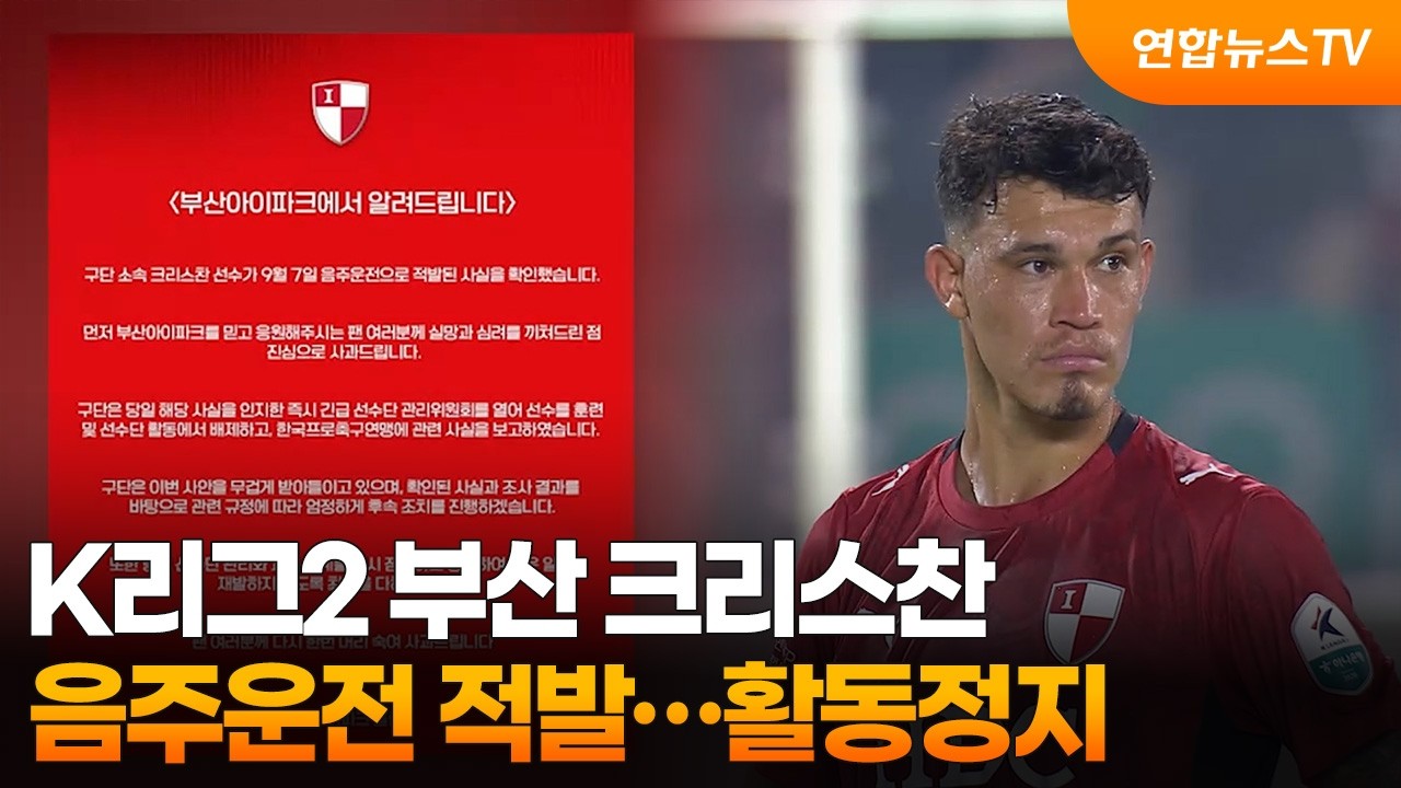 K리그2 부산 크리스찬, 음주운전 적발…활동정지 / 연합뉴스TV (YonhapnewsTV)