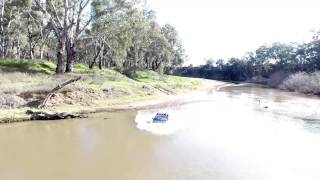 4x4 river crossing filmed with drone
