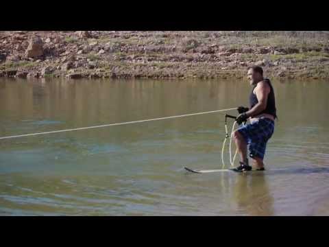 Water skiing via beach start.