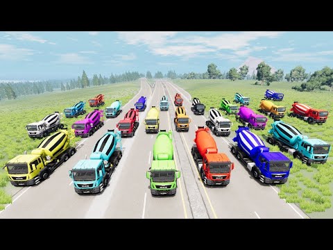 Cartoon-Autos, Lastwagen, Tankwagen, Pkw, Automobile, Cartoon-Autos, lange Busse, die Betonmische...