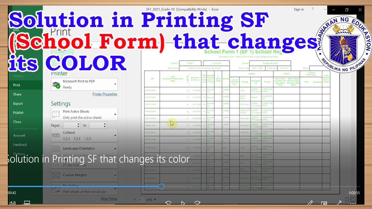 Solution in Printing SF(DepED School Form) that changes its color