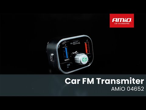 FM vysílač do auta 2×USB-A 1×USB-C microSD 12V 24V AMIO-04652