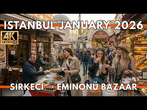 ISTANBUL TURKEY 2026 4K WALKING TOUR | Sirkeci to Eminönü Bazaar + Spice Market(Street Food & Vibes)