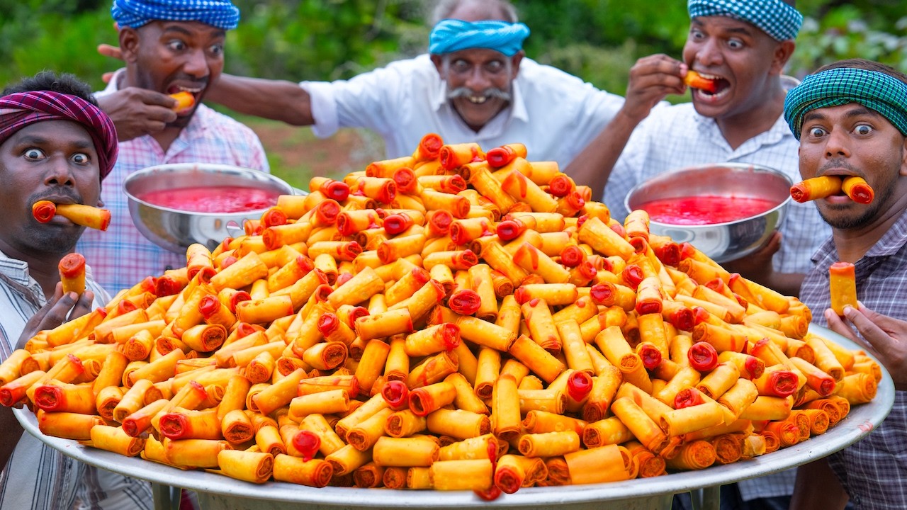 CHICKEN POTATO ROLLS | Crispy Chicken Snacks Recipe Cooking in Village | Fried Chicken Potato Snacks