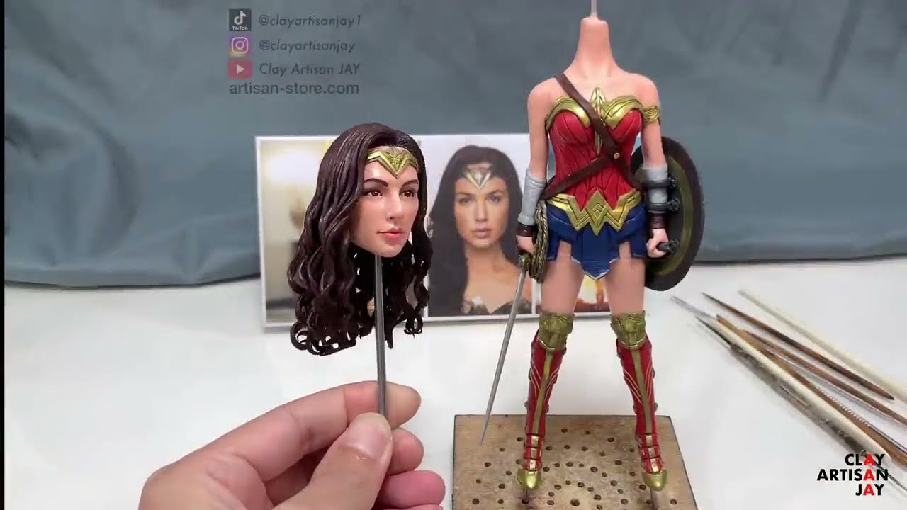 polymer clay sculpture of wonder woman by clay artisan jay