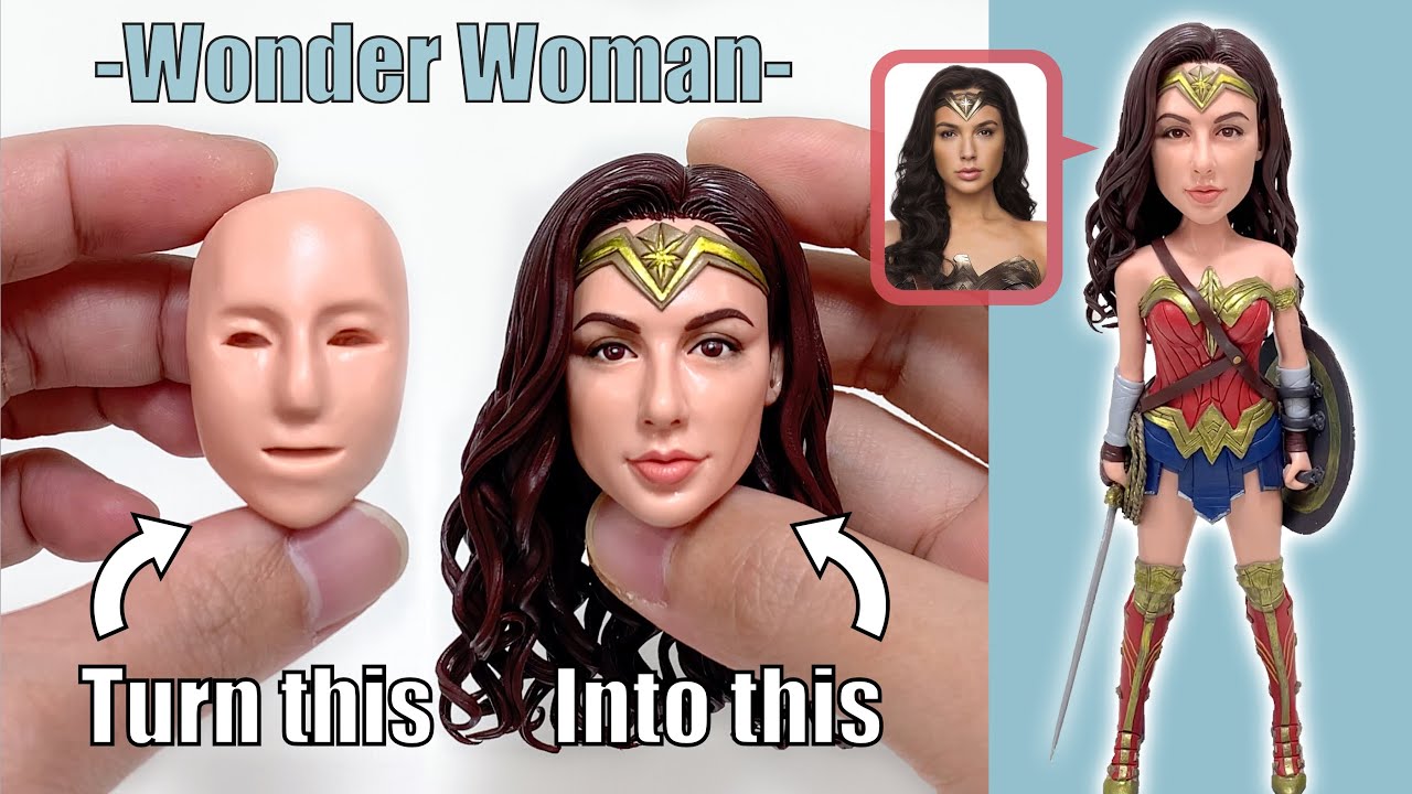 polymer clay sculpture of wonder woman by clay artisan jay