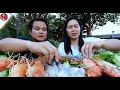 Big Juicy River Prawn Sashimi Served With A Beautiful Girl In Pink