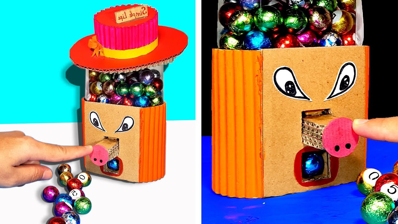 How to make Halloween pumpkin GumBall Candy Dispenser Machine from Cardboard