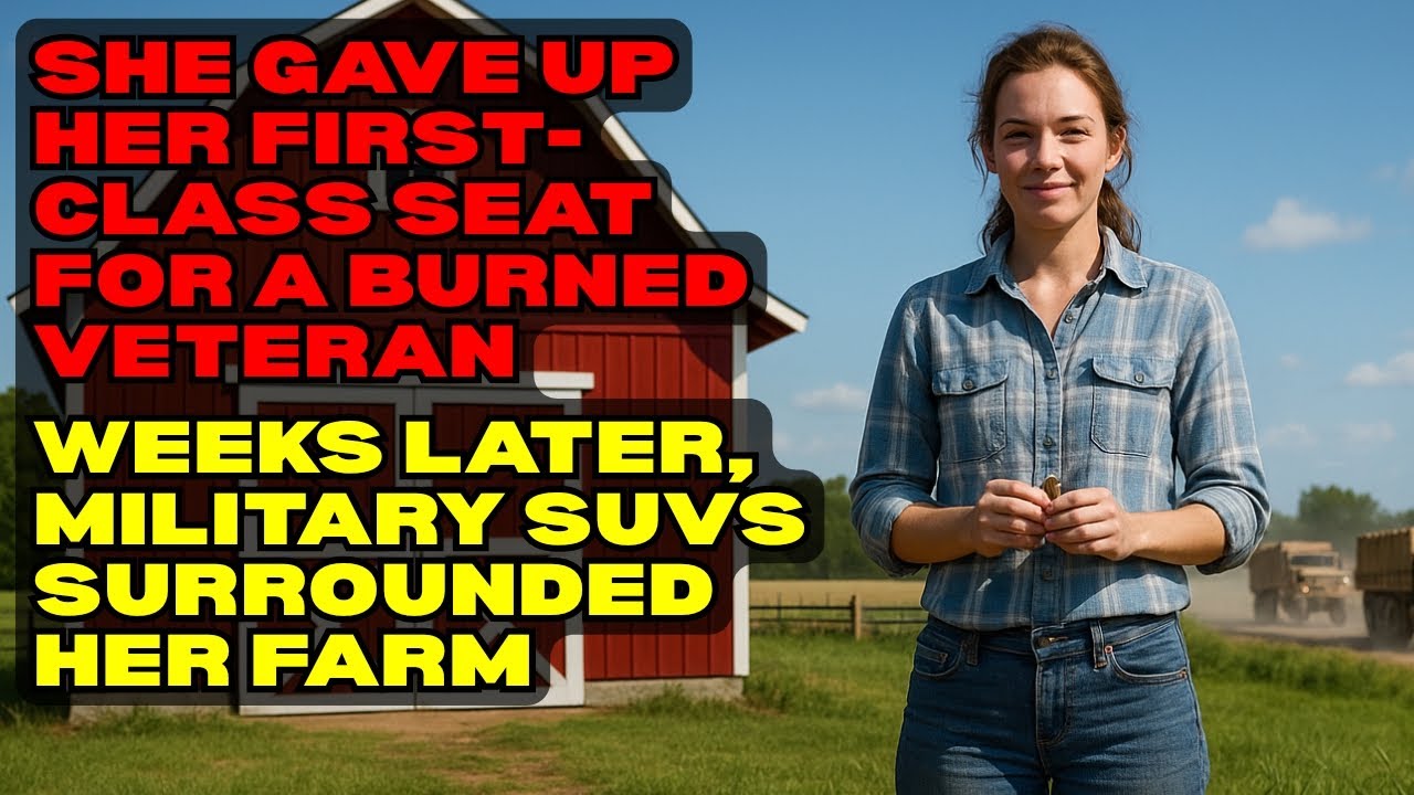 She Gave Up Her First-Class Seat for a Burned Veteran—Weeks Later, Military SUVs Surrounded Her Farm