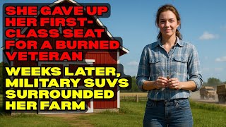 She Gave Up Her First-Class Seat for a Burned Veteran—Weeks Later, Military SUVs Surrounded Her Farm
