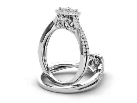 1/2ct Diamond Double Halo Crossover Engagement Ring in 10k White Gold