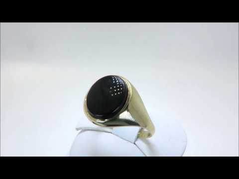 9 CT Yellow Gold Mens Oval Onyx Signet Ring Size S (00333)