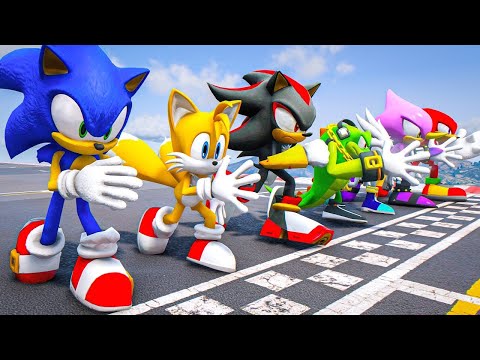 SONIC THE HEDGEHOG TEAM VS SUPER HEROES TEAM Running Challenge | GTA 5 MODS