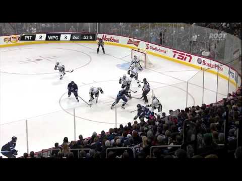 Tomas Vokoun robs Evander Kane goal 25 Jan 2013 Pittsburgh Penguins vs Winnipeg Jets NHL Hockey