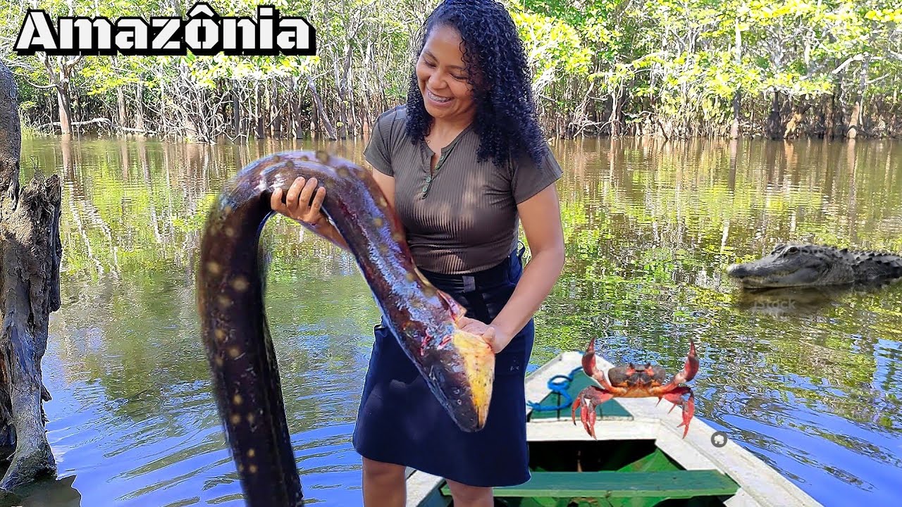 PESQUEI e FIZ um PURAQUÊ GIGANTE na BEIRA do RIO Amazonas, PESCA RIBEIRINHA na Amazônia