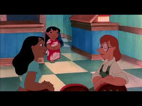 Lilo & Stitch 2002 trailer frame with Lilo, Stitch and the Hawaiian shoreline