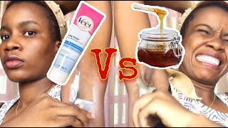 I TRIED SUGAR WAXING AT HOME VS VEET SILKY FRESH HAIR REMOVAL CREAM FOR SENSITIVE SKIN AND.....