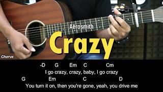 Crazy - Aerosmith | EASY Guitar Lessons for Beginners - Chord &amp; Strumming Pattern