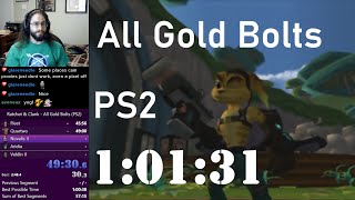 Ratchet & Clank All Gold Bolts Speedrun in 1:01:31 (PS2)