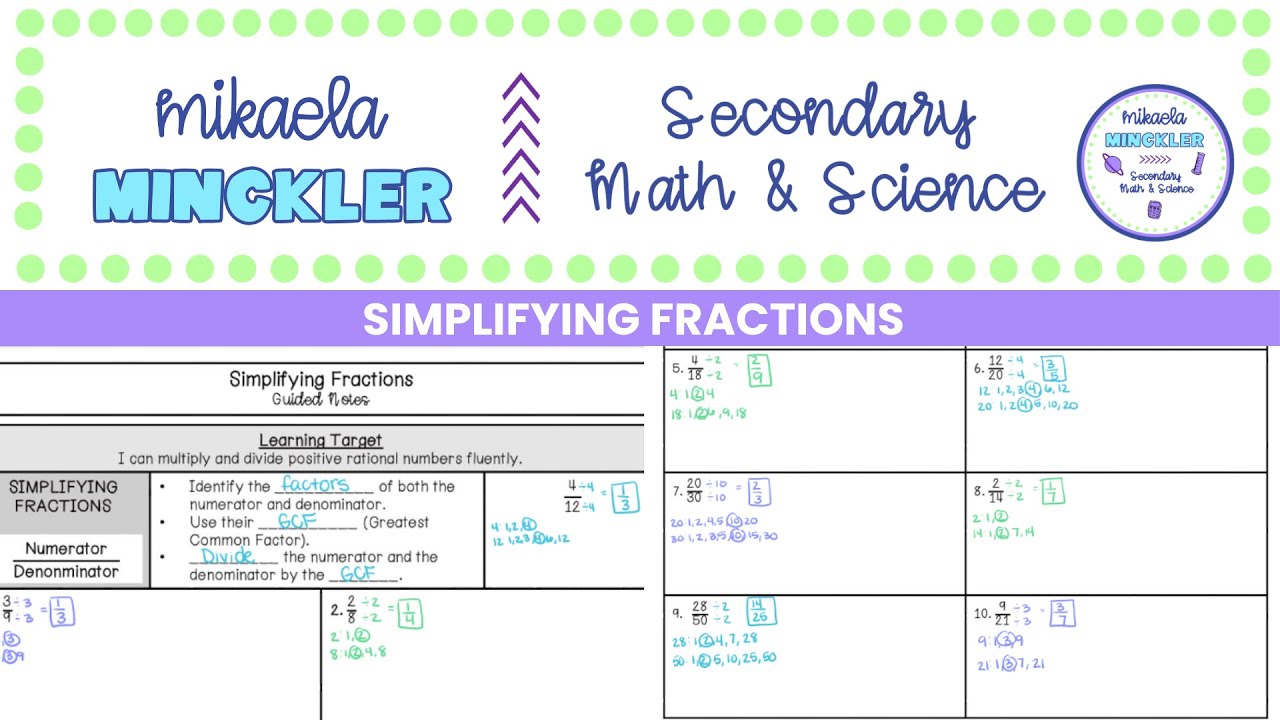 Simplifying Fractions Guided Notes Lesson | 6th Grade Math