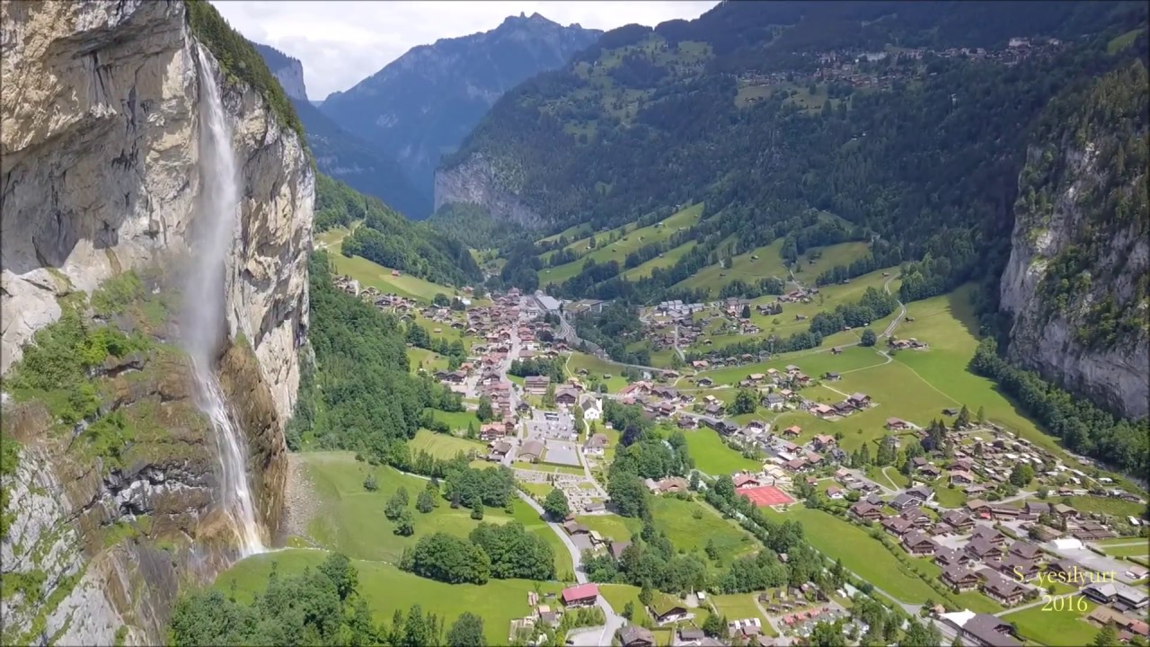 Experience the aerial perspective of Spissbach Falls.