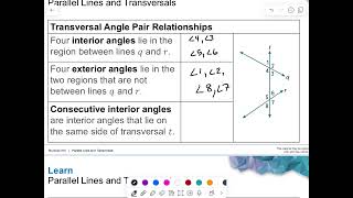 3-2 Parallel Lines and Transversals