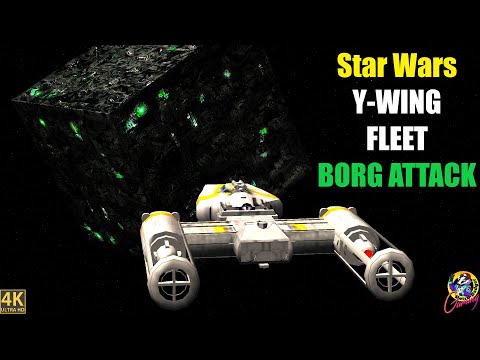 Star Wars WOLF 359 Edition - Y Wing Fleet Attacks Borg Cube - Star Trek Ship Battles Bridge Commande