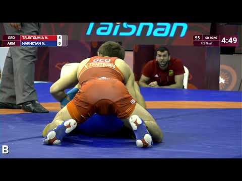 1/2 GR - 55 kg: N. TSURTSUMIA (GEO) v. N. HAKHOYAN (ARM)