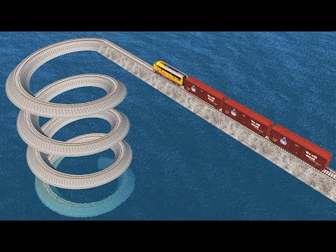 Impossible Mistake Spiral Rail Track Vs Train Crossing Deepwater - BeamNG.Drive