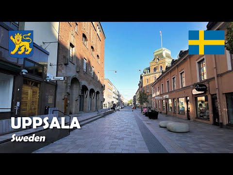 Uppsala, Sweden. A walking tour in the city center. 4K