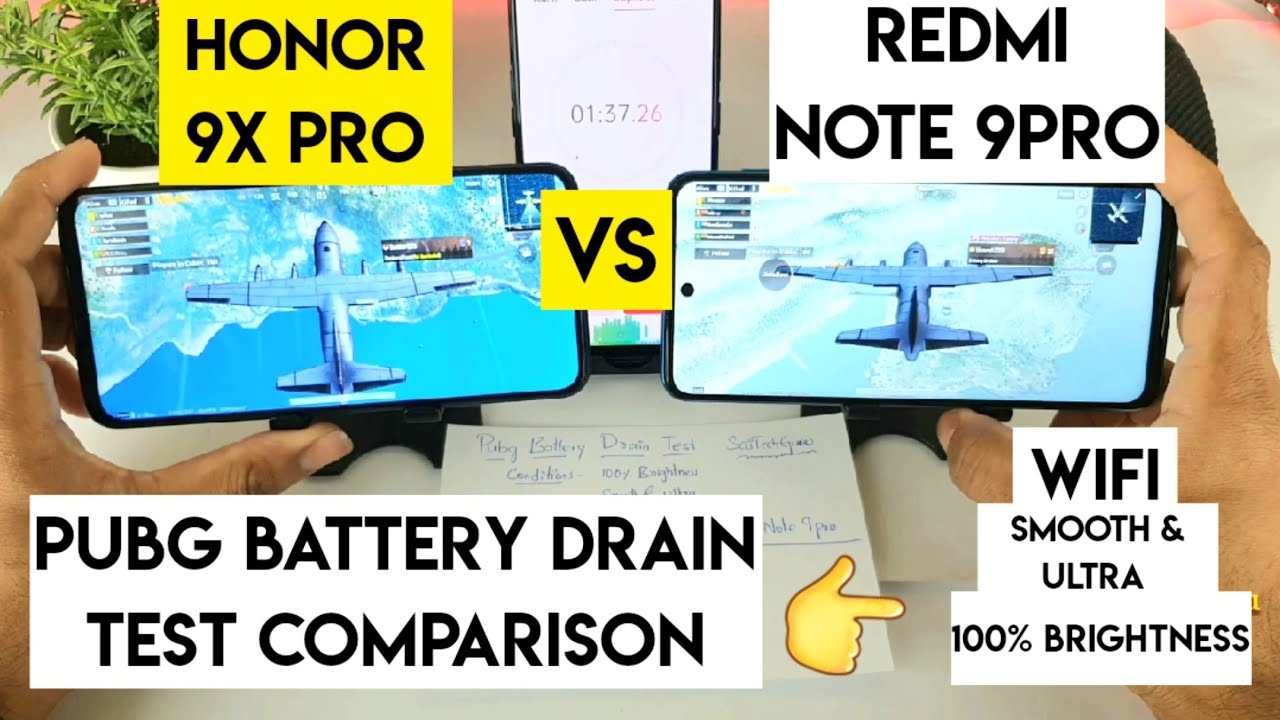 Honor 9x pro vs redmi note 9pro pubg battery drain test comparison