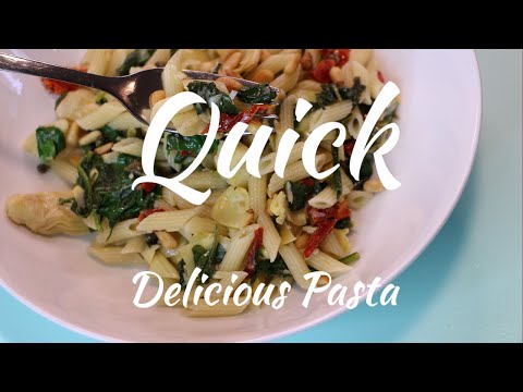 Pasta with spinach, artichokes, sun dried tomatoes