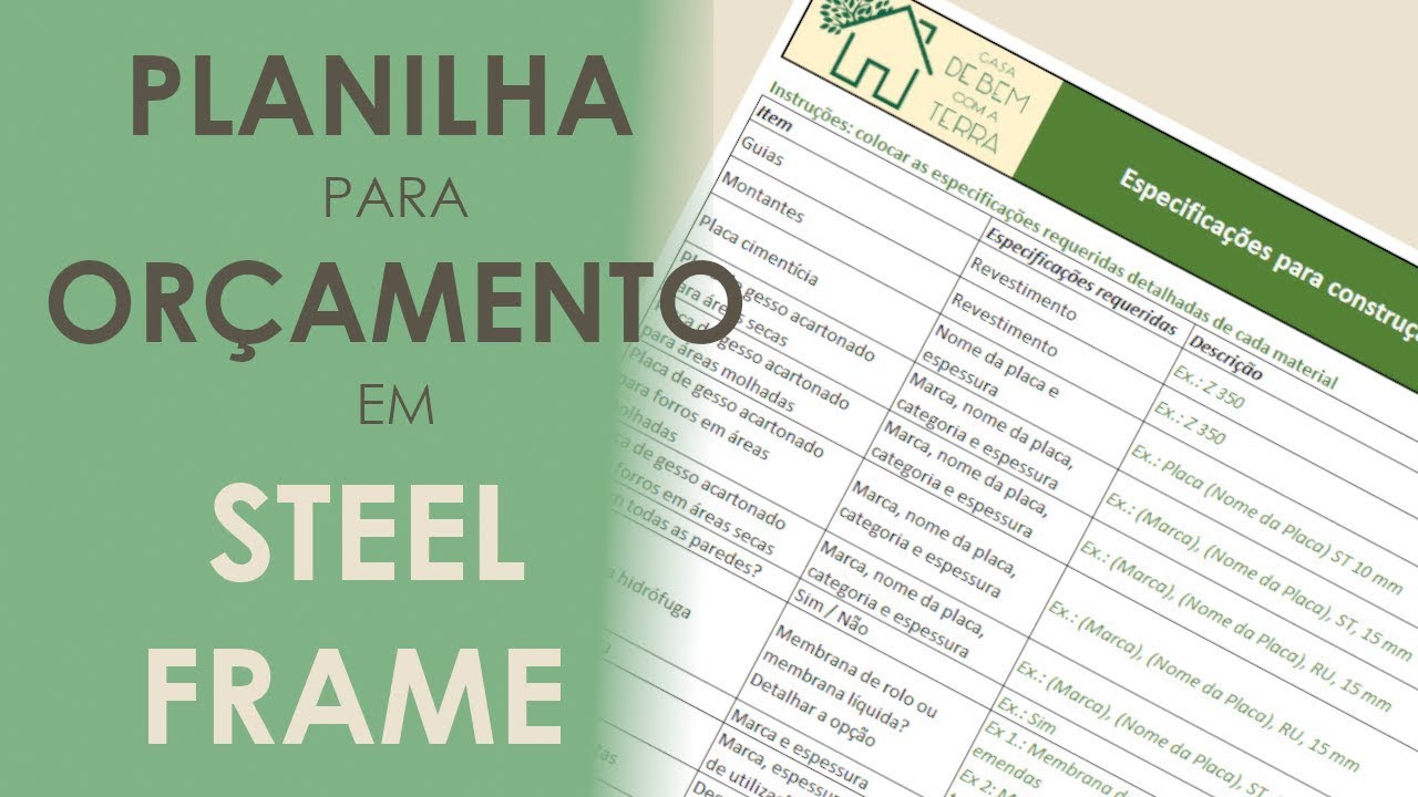 Planilha para Orçamento de Obra em STEEL FRAME