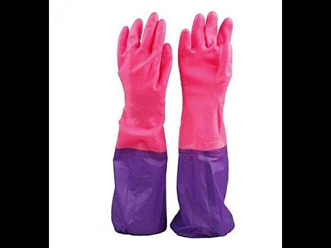 PVC Kitchen Hand Gloves, Cleaning Gloves / Reusable, Free Size, Forearm Length, 1 Pair