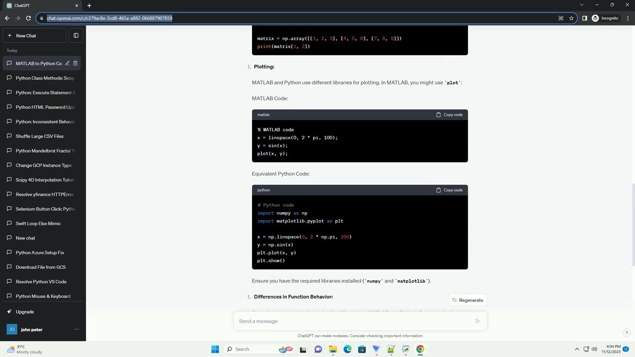 Different output of Python code converted from MATLAB