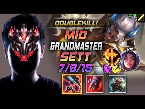 GrandMaster Sett MID vs Irelia - 천상계 미드 세트 템트리 룬 선혈 정복자 セト Сетт 腕豪 賽特 - LOL KR 11.18