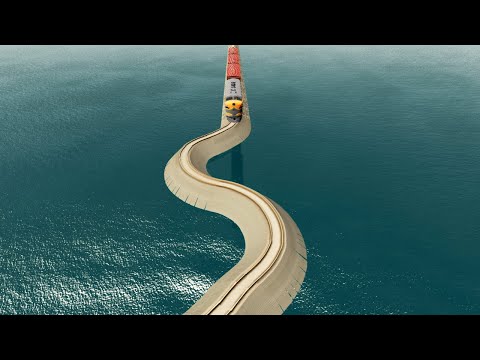 Trains vs Weird Wave Rail Bridge Crossing - Deep Water - BeamNG.Drive