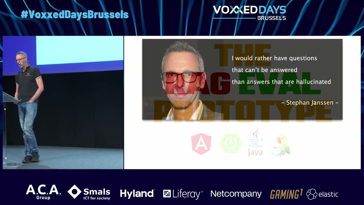 Stephan Janssen presenting Crafting Your Own RAG at VoxxedDays Brussels 2024
