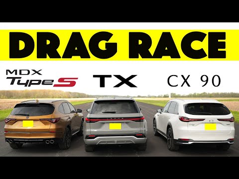 Thumbnail for Lexus TX500h vs Mazda CX-90 PHEV vs Acura MDX Type S. Gone in 14 Seconds. Drag and Roll Race by PHEV