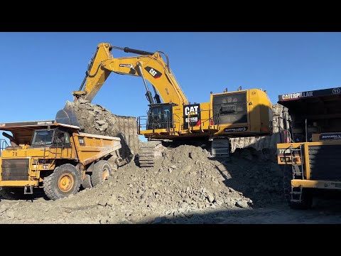 Caterpillar 6015B Excavator Loading Caterpillar 775&773 Dumpers - Sotiriadis Mining Works