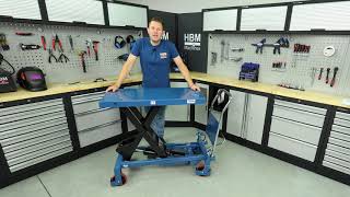 Robustní manipulační vozík s hydraulickým stolem, nosnost až 1000 kg, hmotnost 125 kg