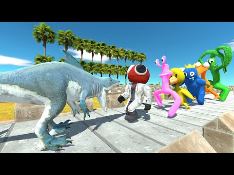 King Shark vs Rainbow Friends COCONUT DEATH RUN - Animal Revolt Battle Simulator