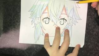 SAOのシノンを色鉛筆3色(赤･青･黄色)で描いてみた