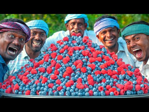 BLUEBERRY & RASPBERRY | Delicious Fruit Rava Kesari Recipe Cooking in American Village | Sooji Sweet