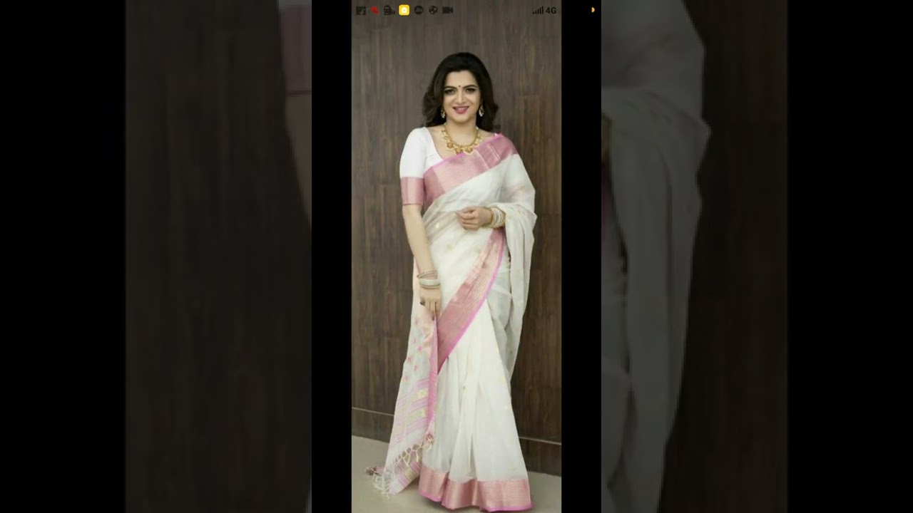 cream and pink color very light weight saree for this summer .