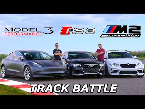 Tesla Model 3 vs BMW M2 Competition vs Audi RS3 - TRACK REVIEW // DRAG RACE & LAP TIMES