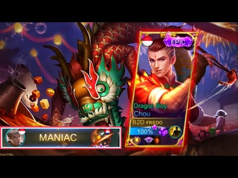 MANIAC Chou Unstoppable Offlaner! - Top 1 Chou. - MLBB Hard carry team 19kill defeat