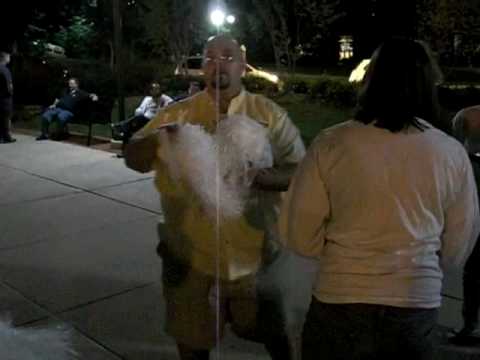 Boss Frog and Ali Gator handing out pom poms to the crowd at Rally In The Valley 09