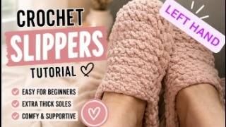 LEFT HAND CROCHET: how to crochet women’s slippers easy for beginners 